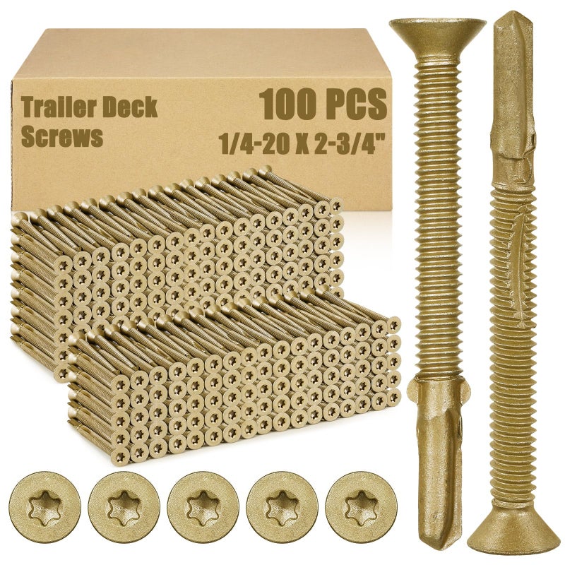 Yaocom 100 Pcs #1/4-20 x 2-3/4"" Trailer Deck Screws Bulk Self Tapping Trailer Screws Wood to Metal with Star Head Self Drilling Reamer for Trailers Flatbeds Fastening Wood to Steel Metal Construction - Image 1